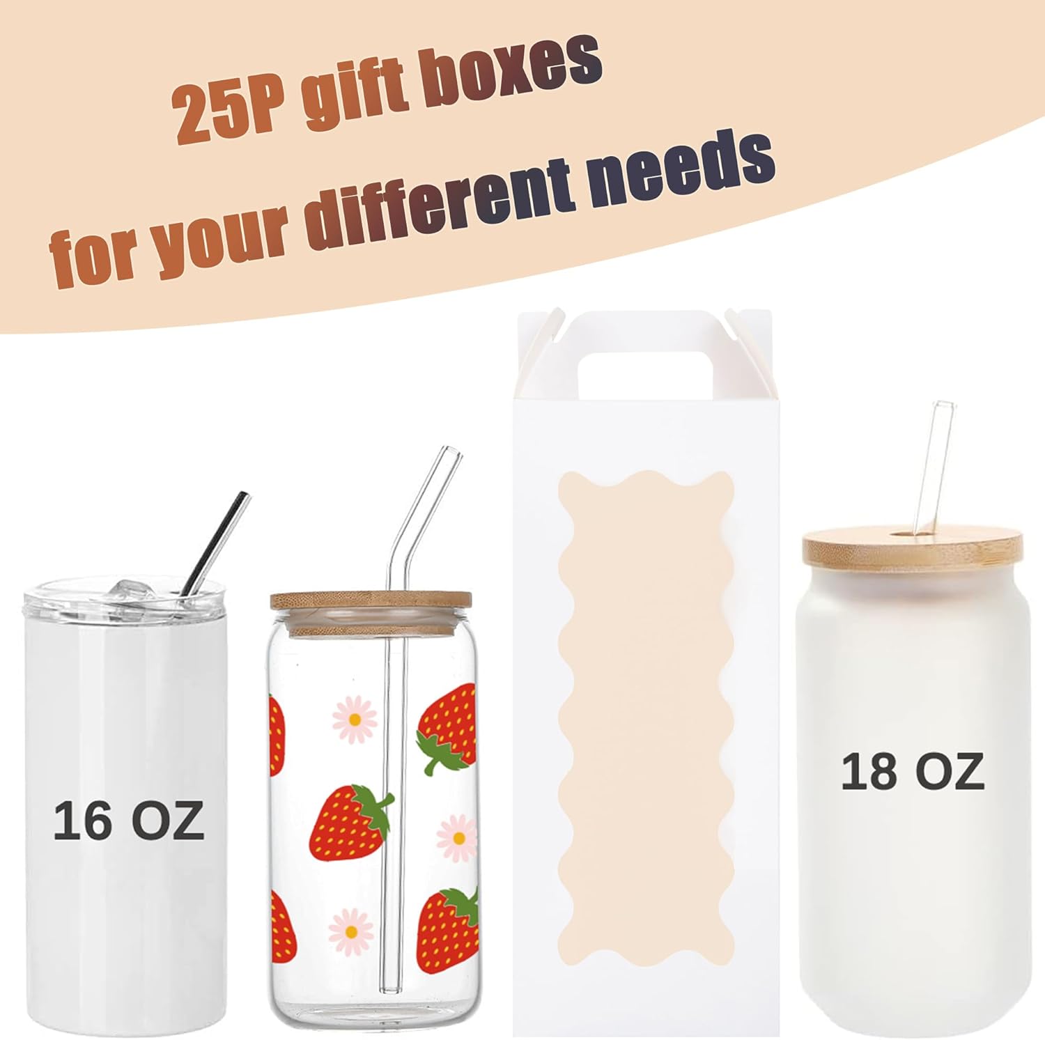 25 Pack Tumbler Gift Boxes wit - Tumbler 20Oz White 评论和价格