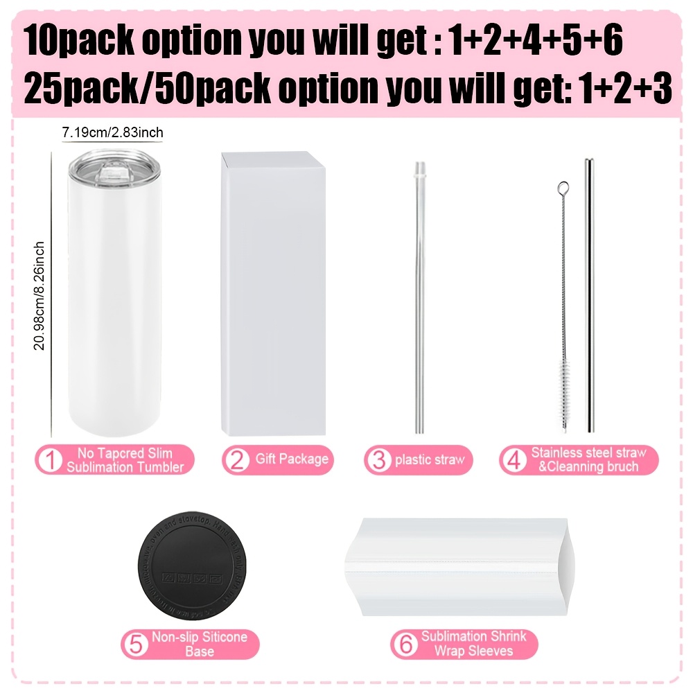 50/25/10 Pack Sublimation Tumb - Tumbler 20Oz White 评论和价格