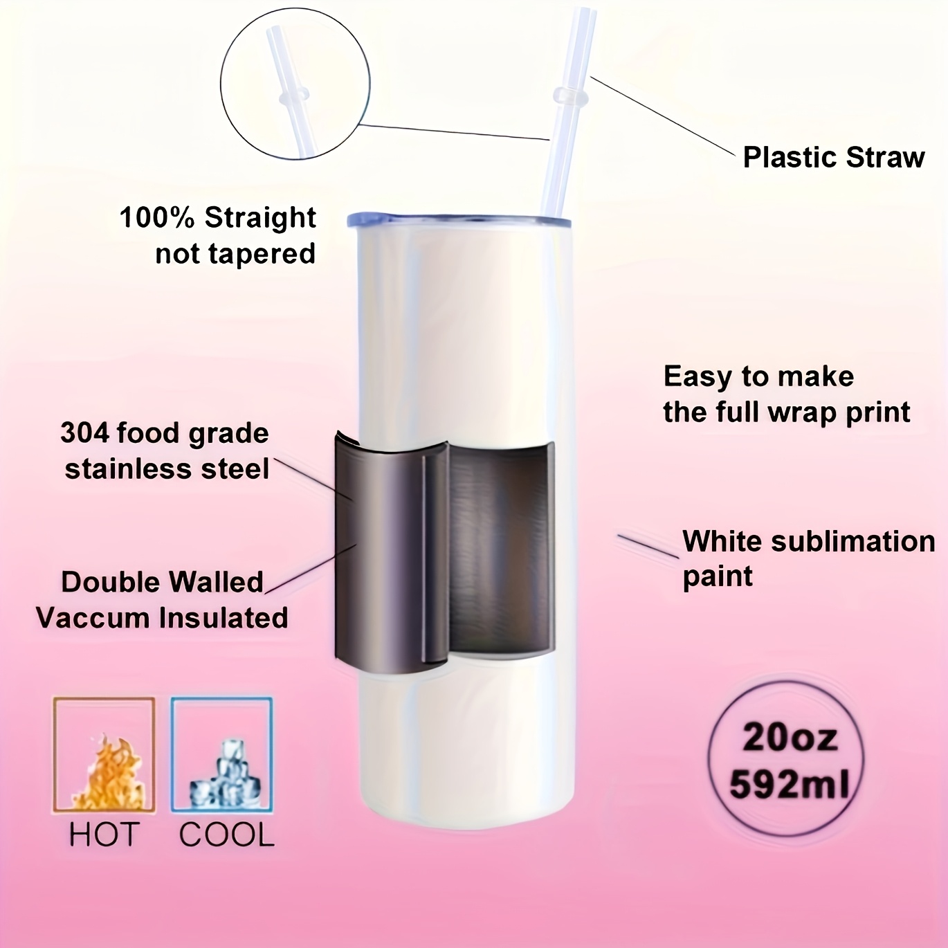 50/25/10 Pack Sublimation Tumb - Tumbler 20Oz White 评论和价格