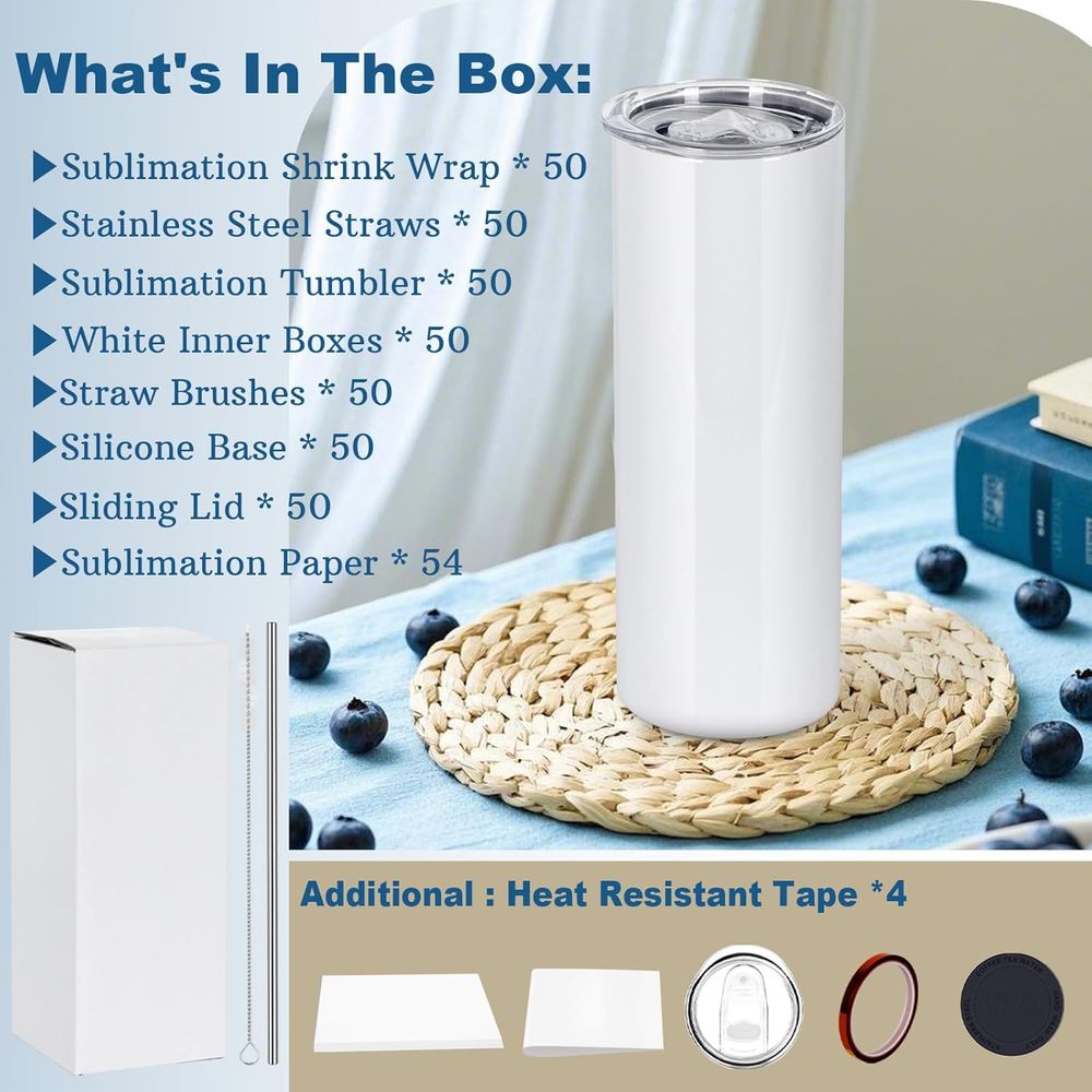 50 Pack 20 OZ Sublimation Tumb - Tumbler 20Oz White 评论和价格